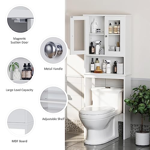 Meilocar Over The Toilet Storage Cabinet for Bathroom, Storage Organizer Over Toilet, Space Saver with Tempered Glass Doors, White