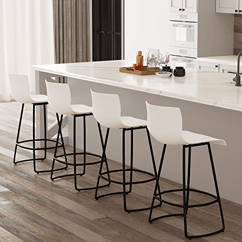 POINTANT Bar Stools Set of 4 Bar Stools Counter Height Bar Stools Modern Swivel Bar Stools Bar Chairs with Back Plastic 30" Metal Bar Stools Counter Height,White