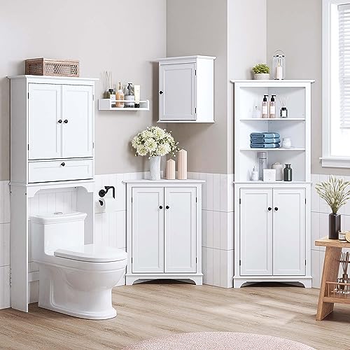 Spirich Floor Corner Cabinet with Doors and Shelves, Freestanding Bathroom Corner Storage Cabinet for Bathroom, Kitchen, Living Room, Bedroom, White