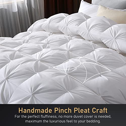 DWR Pinch Pleat Goose Feathers Down Comforter King Size, Ultra Soft Cotton Blend Cover, Luxury Fluffy Duvet Insert with 8 Corner Tabs, All-Season Medium Warm Bed Comforter(White, 106"x90")