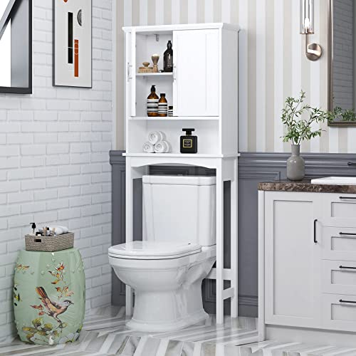 Spirich Over The Toilet Storage Cabinet, Bathroom Shelf Over Toilet, Bathroom Organizer Space Saver, White