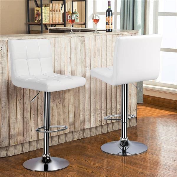 Yaheetech X-Large Bar Stools - Square PU Leather Adjustable Counter Height Swivel Stool Armless Chairs Set of 4 with Bigger Base,White