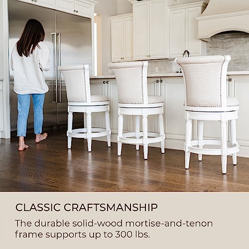 Maven Lane Pullman Wooden Swivel Kitchen Stool, Alabaster White Finish, Set of 4