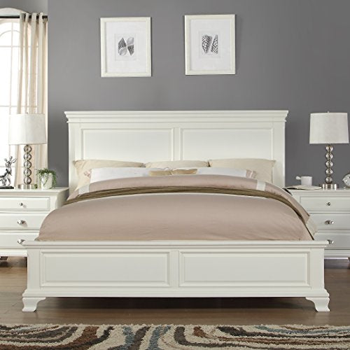 Roundhill Furniture Laveno 012 White Wood Bedroom Furniture Set, Includes Queen Bed, Dresser, Mirror and Night Stand