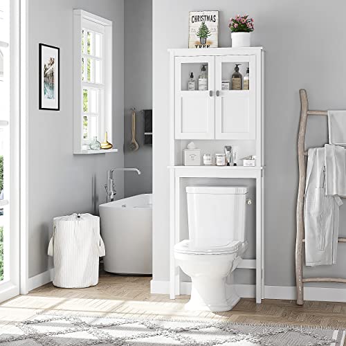 Spirich Bathroom Cabinet Over Toilet, Bathroom Storage Cabinet with Glass Doors and Adjustable Shelves, Over The Toilet Storage Cabinet, White