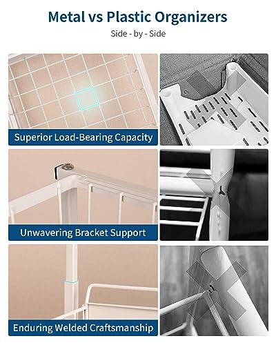 Zyerch Under Sink Organizer,Metal Pull Out Kitchen Cabinet Organizer with Sliding Drawer,Sturdy Multi-Functional for Bathroom Organization,White