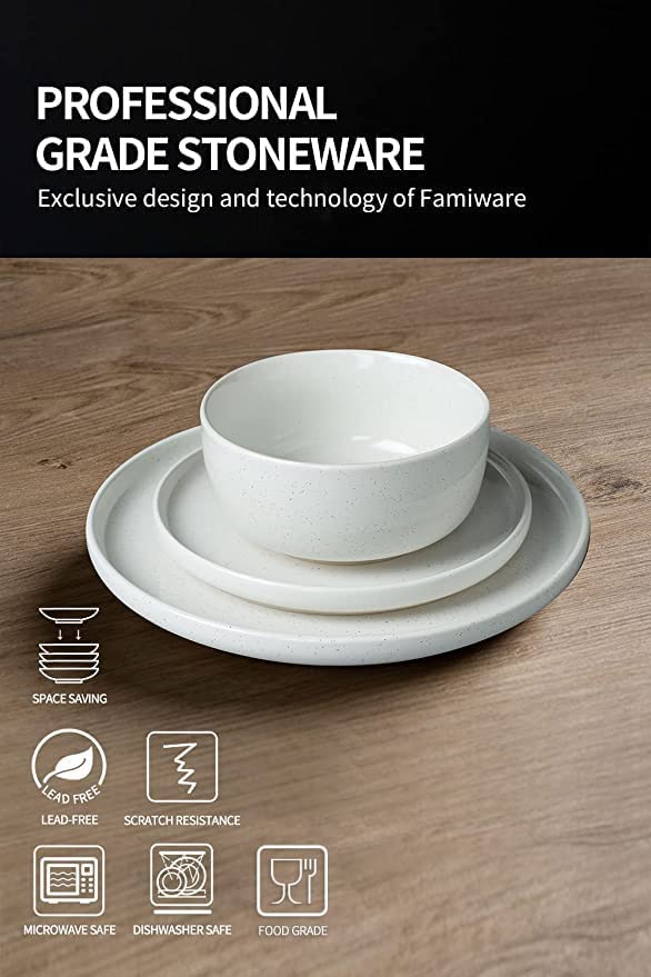 Famiware Milkyway Plates and Bowls Set, 12 Pieces Dinnerware Sets, Dishes Set for 4, White