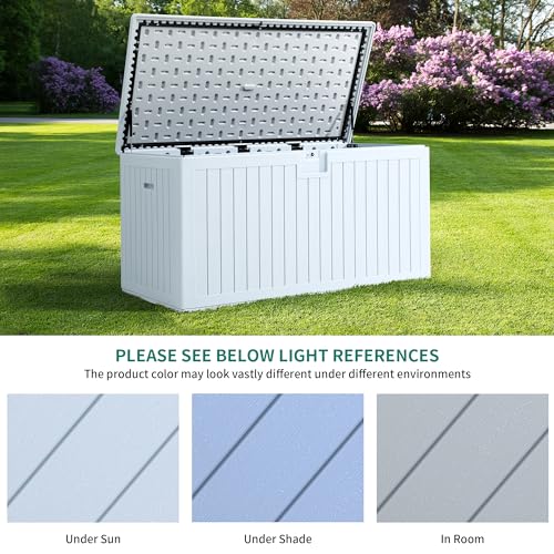 YITAHOME XXL 230 Gallon Large Deck Box,Outdoor Storage for Patio Furniture Cushions,Garden Tools and Pool Toys with Flexible Divider,Waterproof,Lockable (Grayish-White)