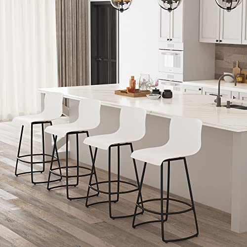 POINTANT Bar Stools Set of 4 Bar Stools Counter Height Bar Stools Modern Swivel Bar Stools Bar Chairs with Back Plastic 30" Metal Bar Stools Counter Height,White