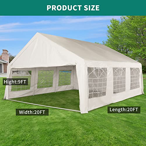 YITAHOME 20x20 ft Party Tent Heavy Duty Wedding Event Shelters Outdoor Upgraded Galvanized Canopy with Large White Roof, Removable PVC Sidewalls & 3 Storage Bags