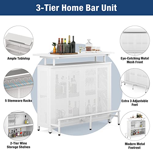 Tribesigns Home Bar Unit, 3 Tier Liquor Bar Table with Stemware Racks and Wine Storage Shelves, Wine Bar Cabinet Mini Bar for Home Kitchen Pub (White)