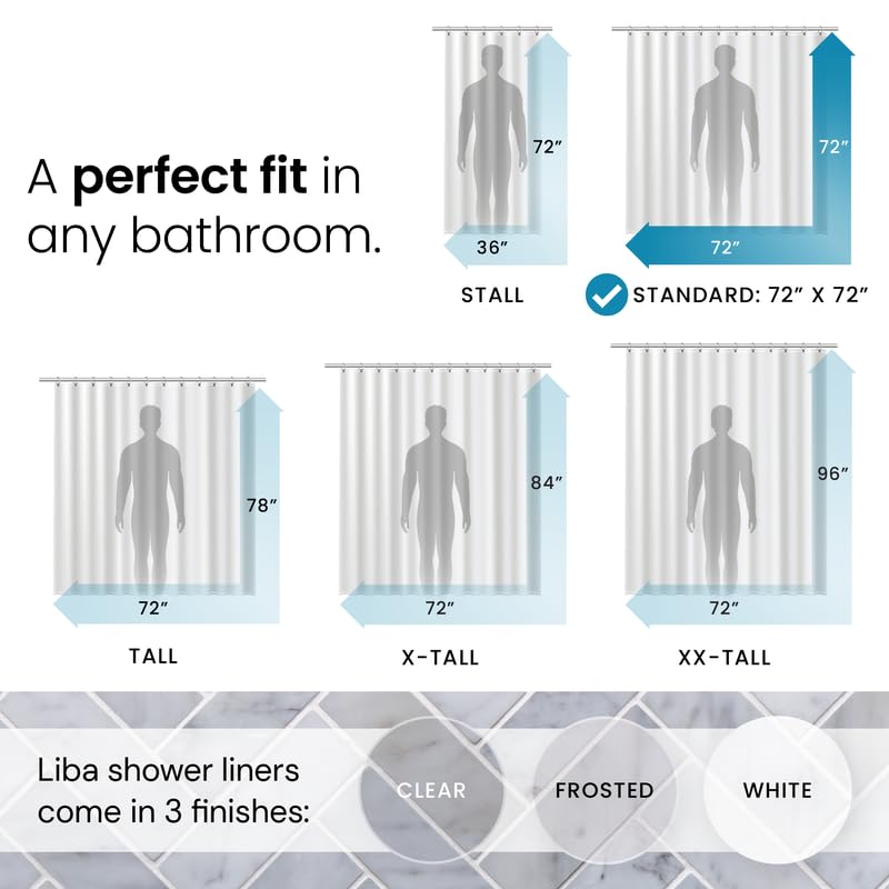 LiBa Bathroom Shower Curtain Liner - Waterproof Plastic Shower Curtain Premium PEVA Non-Toxic Shower Liner with Rust Proof Grommets White 8G Heavy Duty Bathroom Accessories 72x72