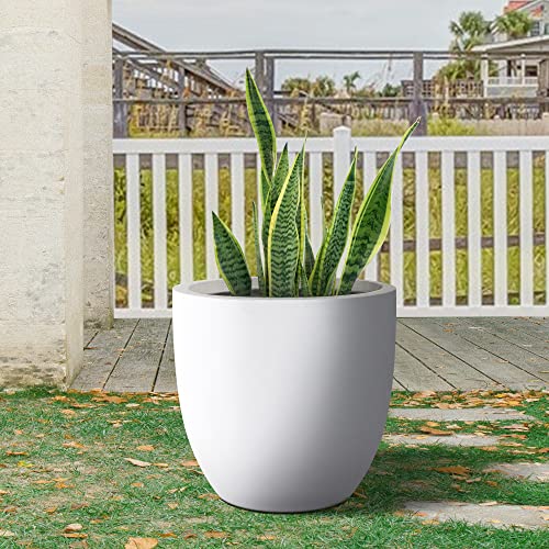 Kante 18" Dia. Large Pure White Concrete Planter, Outdoor Indoor Modern Round Plant Pots, Lightweight, Heavy Duty, Weather Resistant, Seamless with Drainage Hole (RC0050C-C80011)