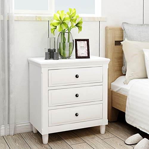 TITA-DONG 3 Drawer Wood Nightstand Set of 2, White Wood Bedside Table,3 Drawers Dresser Side End Table Cabinet Drawers Chest for Bedroom/Living Room/Office (Fully Assembled)