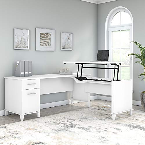 Bush Furniture Somerset 72W 3 Position Sit to Stand L Shaped Desk in White