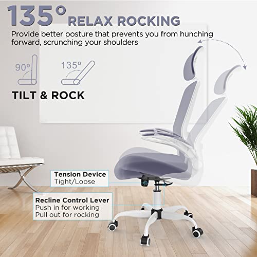 Mimoglad Office Chair, High Back Ergonomic Desk Chair with Adjustable Lumbar Support and Headrest, Swivel Task Chair with flip-up Armrests for Guitar Playing, 5 Years Warranty