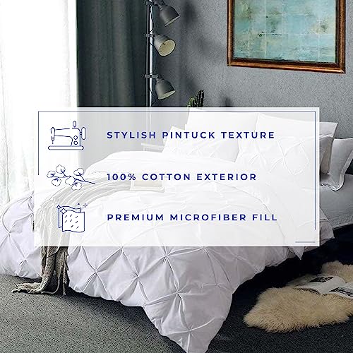 Kotton Culture Reversible Pinch Pleated Down Alternative Comforter Set 600 TC 100% Egyptian Cotton Shell 400 GSM Microfiber Fill, 1 Pintuck Comforter & 2 Pillow Shams (Cal King/King, White)