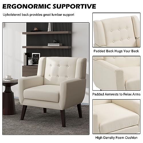 UIXE Accent Chairs Set of 2, Modern Living Room Arm Chair Button Tufted Armchair, Comfy Upholstered Club Lounge Sofa Seat Reading Chair Bedroom Side Seating for Home Office (White)