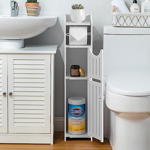 Bathroom Furniture Sets,Small Storage Cabinet Great for Toilet Paper Holder,Toilet Paper Cabinet Waterproof for Small Spaces,White Bathroom Organizer by AOJEZOR (30''H(fit mega roll), White)