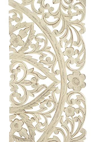 Deco 79 Wood Floral Handmade Intricately Carved Wall Decor with Mandala Design, Set of 3 48"H, 48"W, Beige