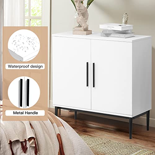 KFO Storage Cabinet with Doors, White Accent Cabinet, Modern Free Standing Cabinet, Sideboard with Metal Base for Bedroom, Living Room, Kitchen and Office…