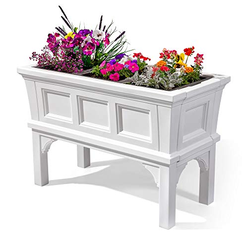 Step2 Atherton Raised Planter Box – Classic White Outdoor Planter Box with Durable Construction – Includes Removeable Trays for Easy Use – Quick DIY Assembly – Measures 24” x 39” 19.5”