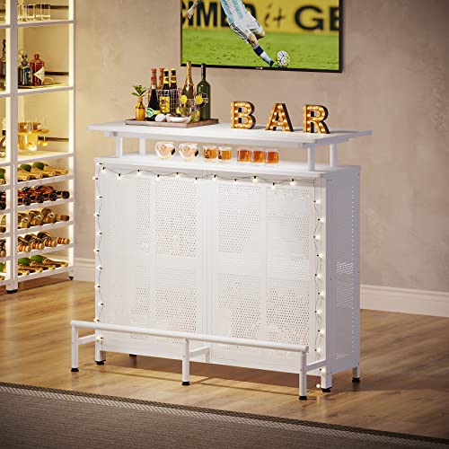 Tribesigns Home Bar Unit, 3 Tier Liquor Bar Table with Stemware Racks and Wine Storage Shelves, Wine Bar Cabinet Mini Bar for Home Kitchen Pub (White)