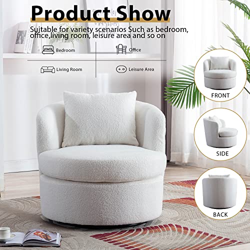 INZOY Swivel Barrel Chair for Living Room Set of 2, Comfy Round Accent Chair with Lamb Wool Fabric, Swivel Accent Chair Sherpa Chair with Plump Pillow, Swivel Round Chair with Removable Cushion, White