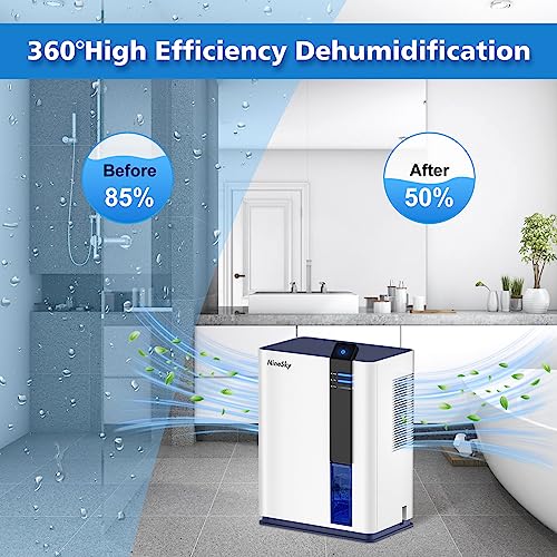 NineSky Dehumidifier for Home, 98 OZ Water Tank, (800 sq.ft) Dehumidifiers for Bathroom, Bedroom with Auto Shut Off, 5 Colors LED Light(H2 White/Blue)