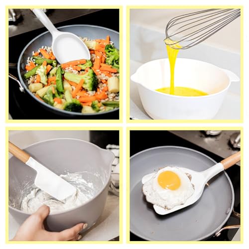 Five14 Silicone Cooking Utensils, Kitchen Utensils, Cooking Utensils Set - Silicone Spatula, Tongs, Ladle, Serving Spoons-Non-Stick, BPA Free Kitchen Utensils Set with Holder (Design 01)