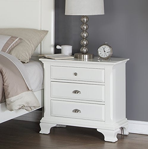 Roundhill Furniture Laveno 012 White Wood Bedroom Furniture Set, Includes Queen Bed, Dresser, Mirror and Night Stand