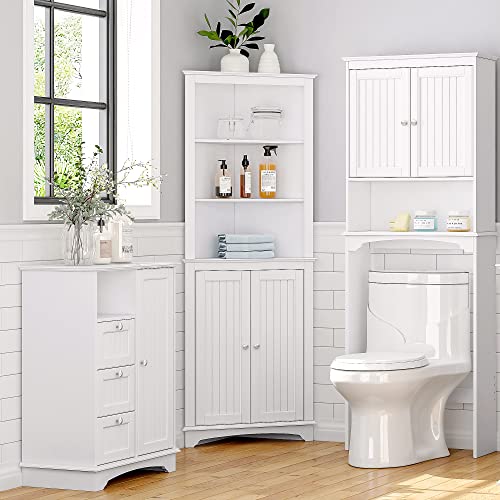 Spirich Over The Toilet Storage Cabinet, Bathroom Shelf Over Toilet, Bathroom Storage Cabinet Organizer, White