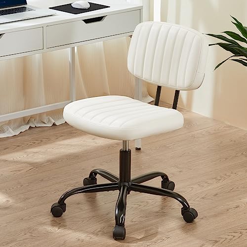 Armless Small Desk Chair - Home Office Chair with Wheels, PU Leather Low Back Task Chair with Lumbar Support, Adjustable Height 360° Rolling Swivel Computer Chair without Arm for Small Space