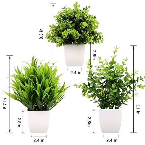 GREENTIME 3Pack Mini Fake Plants in Pots,Artificial Plastic Eucalyptus Plants,Wheat Grass Potted Faux Plants Indoor for Office Desk Coffee Table Bathroom Bedroom Home Decorations