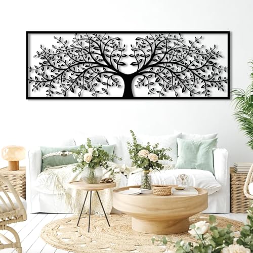 Tree of Life Metal Wall Decor, Tree of Life Metal Wall Art, Large Metal Tree Wall Decor, Metal Tree Wall Art, Metal Tree Decoration, Tree Silhouette, Living Room Bedroom Decor (White, 64"x 22"| 165x56cm)