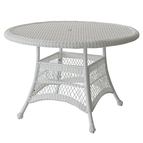 Jeco Wicker Round Dining Table, 44", White