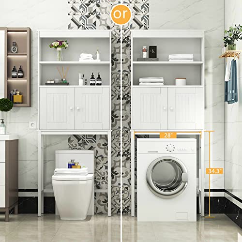 DMIDYLL Over The Toilet Storage Cabinet with Double Doors and Adjustable Shelves, Bathroom Storage Cabinet Over The Toilet, Toilet Organizer, White Wood