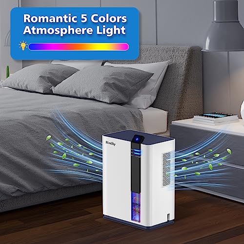 NineSky Dehumidifier for Home, 98 OZ Water Tank, (800 sq.ft) Dehumidifiers for Bathroom, Bedroom with Auto Shut Off, 5 Colors LED Light(H2 White/Blue)