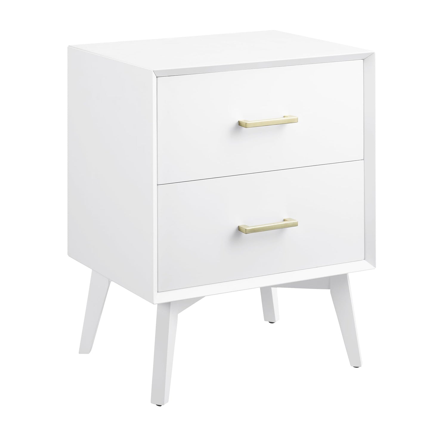 BIKAHOM Luna 2 Drawer Nightstand with Charging Station, USB Ports, Mid Century Modern Nightstand with Storage, Small Side End Table, Bedroom Furniture, Easy Assembly, White Finish, Nightstand Set of 2