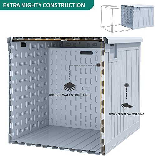 YITAHOME XXL 230 Gallon Large Deck Box,Outdoor Storage for Patio Furniture Cushions,Garden Tools and Pool Toys with Flexible Divider,Waterproof,Lockable (Grayish-White)