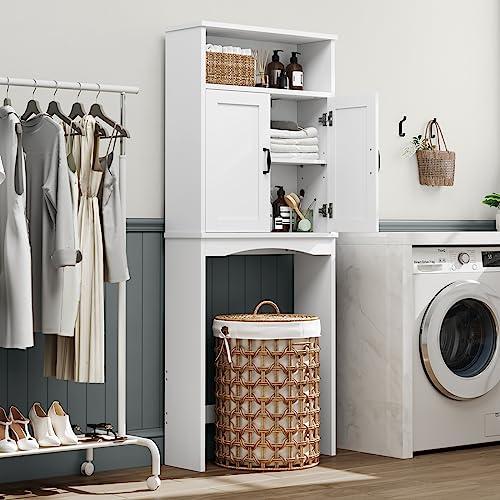 Baztin Over The Toilet Storage Cabinet, Over Toilet Bathroom Organizer with Adjustable Shelf, Engineered Wood Above Toilet Storage Cabinet, Sturdy Behind Toilet Bathroom Organizer - White