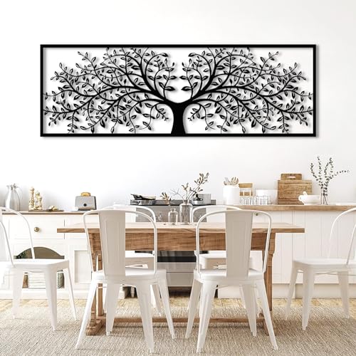 Tree of Life Metal Wall Decor, Tree of Life Metal Wall Art, Large Metal Tree Wall Decor, Metal Tree Wall Art, Metal Tree Decoration, Tree Silhouette, Living Room Bedroom Decor (White, 64"x 22"| 165x56cm)