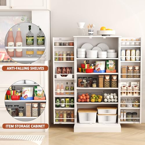 HOME BI 47" Kitchen Storage Cabinet, White Freestanding Kitchen Pantry Storage Cabinet Storage Cabinet with Doors and Shelves & Adjustable Shelves for Kitchen, Living Room and Dinning Room