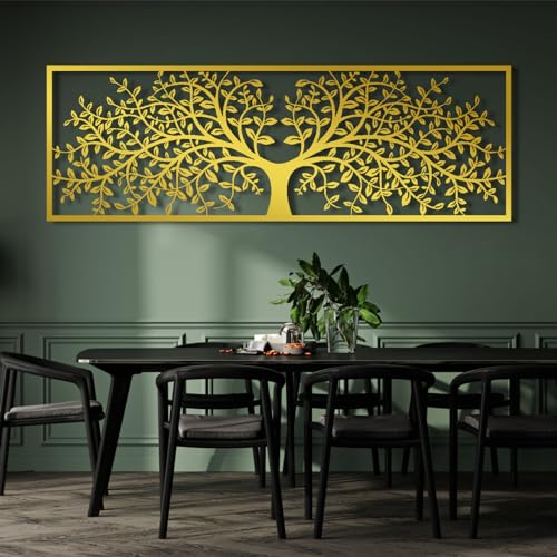 Tree of Life Metal Wall Decor, Tree of Life Metal Wall Art, Large Metal Tree Wall Decor, Metal Tree Wall Art, Metal Tree Decoration, Tree Silhouette, Living Room Bedroom Decor (White, 64"x 22"| 165x56cm)