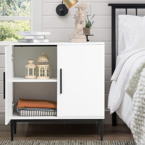 KFO Storage Cabinet with Doors, White Accent Cabinet, Modern Free Standing Cabinet, Sideboard with Metal Base for Bedroom, Living Room, Kitchen and Office…