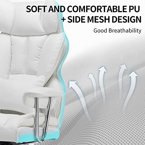 Efomao Ergonomic Office Chair, Big and Tall High Back PU Leather Wide Computer Office Chair Executive Office Chair Lumbar Support Leg Rest for Heavy People, White Office Chair