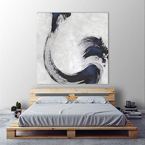 Giant Art Stroke I One Piece Huge Modern giclee Canvas Print, 54 x 54, White-Blue