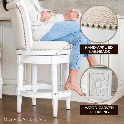 Maven Lane Pullman Wooden Swivel Kitchen Stool, Alabaster White Finish, Set of 4