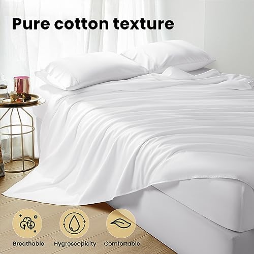 LBRO2M 100% Egyptian Cotton 1200 Thread Count Sheets Set King Size,Bed Sheet 4 Piece Sets,16 inches Deep Pocket,All Season,Bedding Super Soft (White)