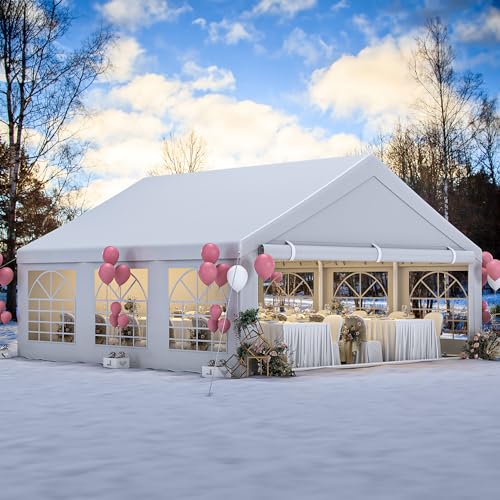 YITAHOME 20x20 ft Party Tent Heavy Duty Wedding Event Shelters Outdoor Upgraded Galvanized Canopy with Large White Roof, Removable PVC Sidewalls & 3 Storage Bags